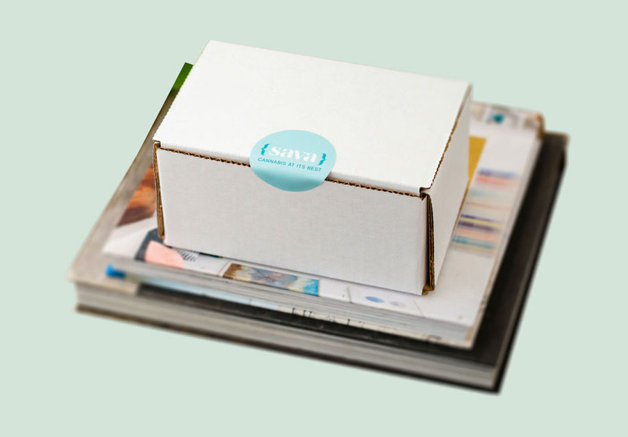 Delivery box with Sava brand sticker