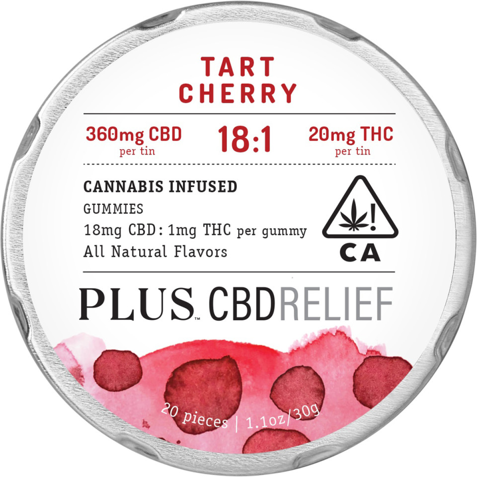 Container of Tart Cherry PLUS brand CBD gummies